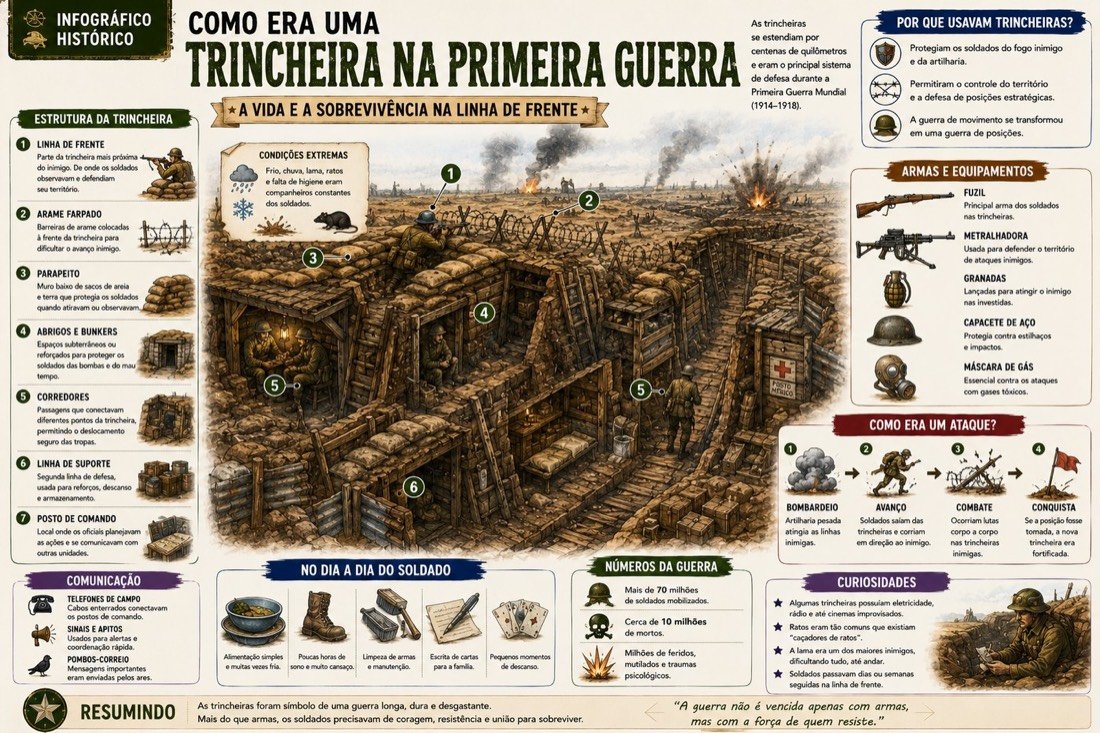 Amostra do material: Como era uma trincheira na Primeira Guerra